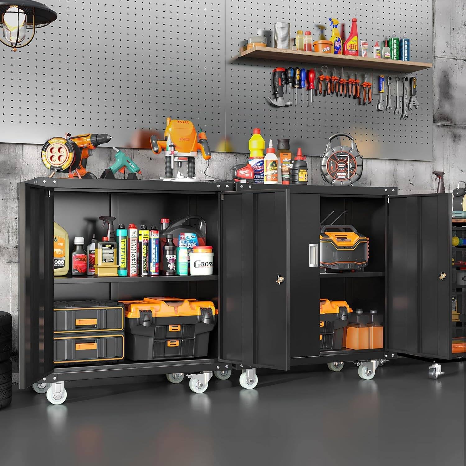 Metal Garage Storage Rolling Tool Cabinet with Locking Doors and Adjustable Shelves