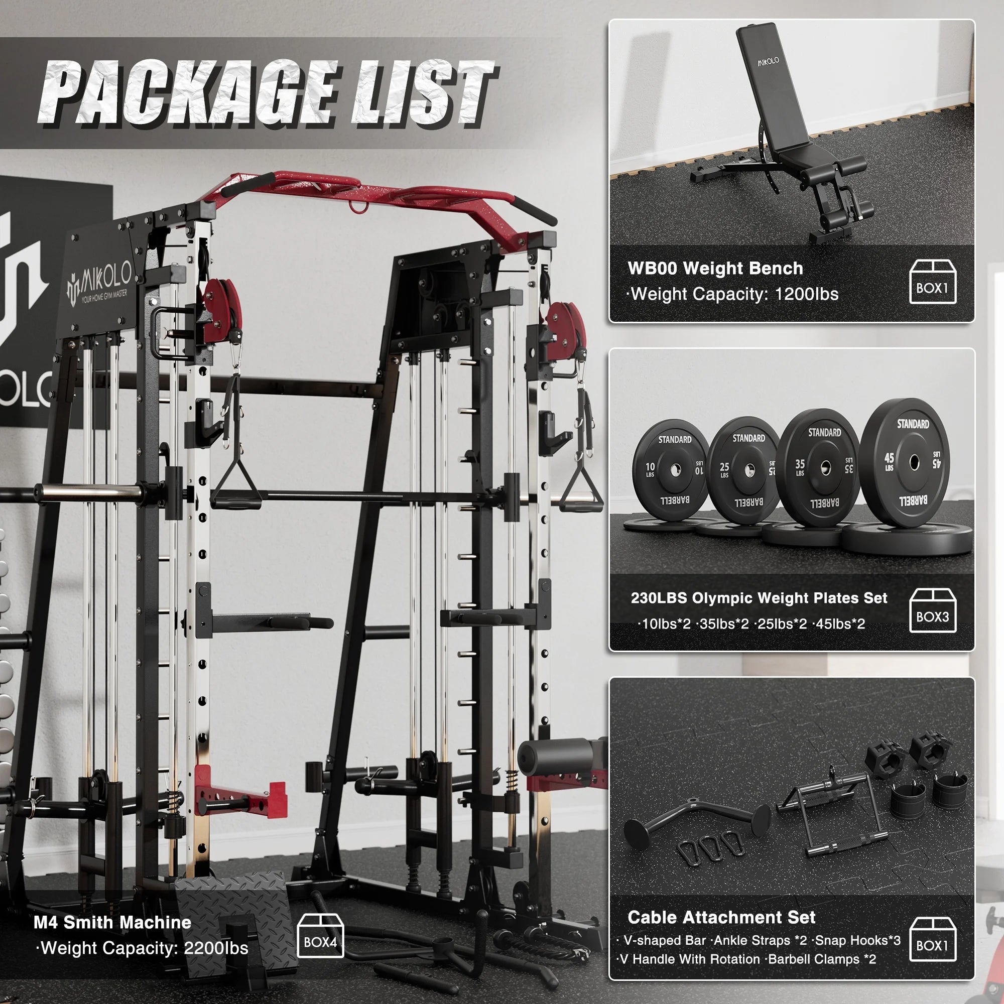 Smith Machine Home Gym, 2200 Lbs Power Rack Cage with Cable Crossover, Smith Cage with Ultimate Home Package