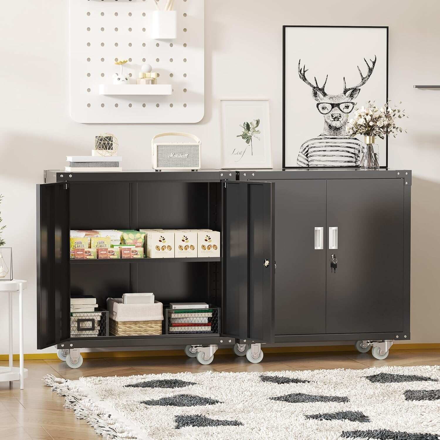 Metal Garage Storage Rolling Tool Cabinet with Locking Doors and Adjustable Shelves