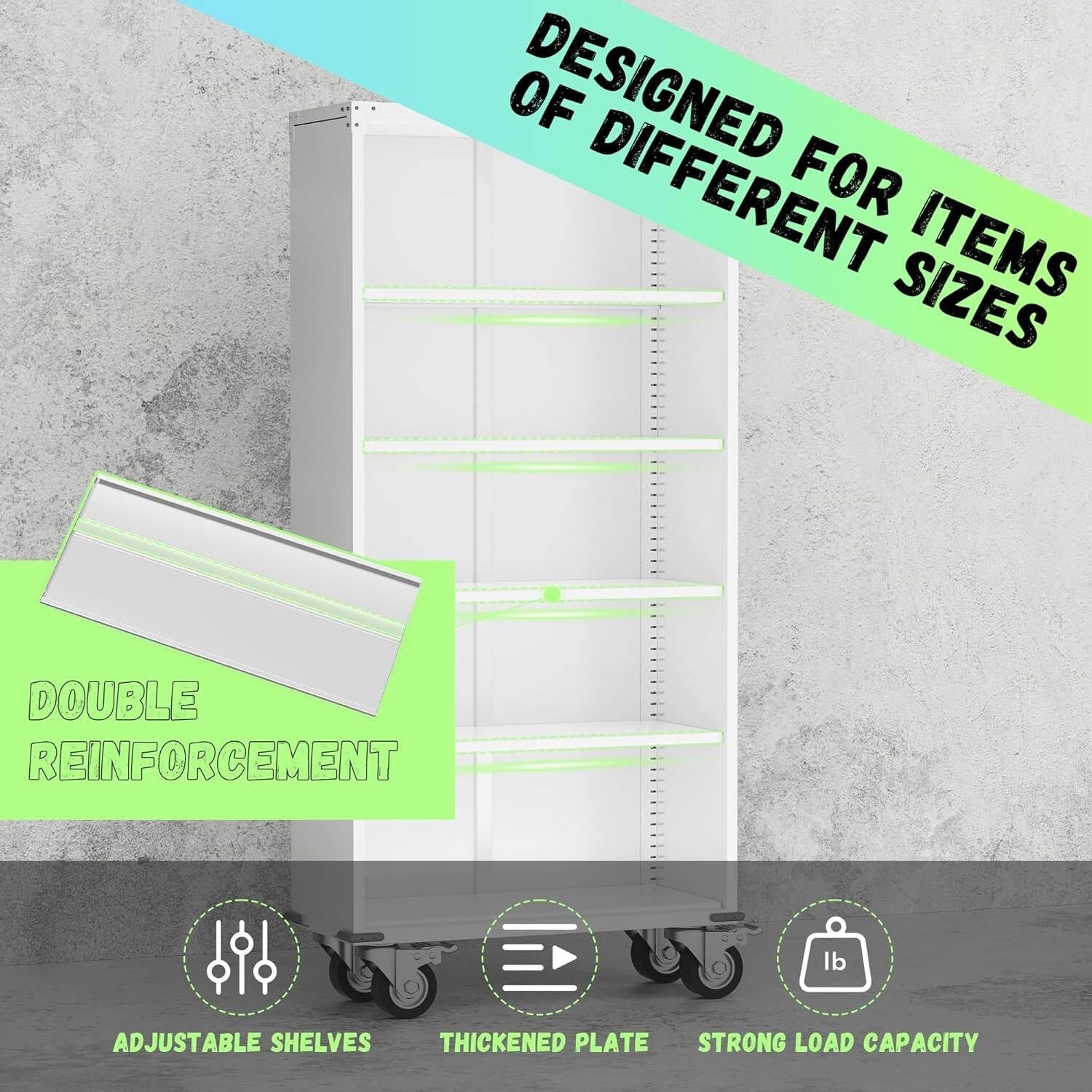 Metal Garage Storage Rolling Tool Cabinet with Locking Doors and Adjustable Shelves