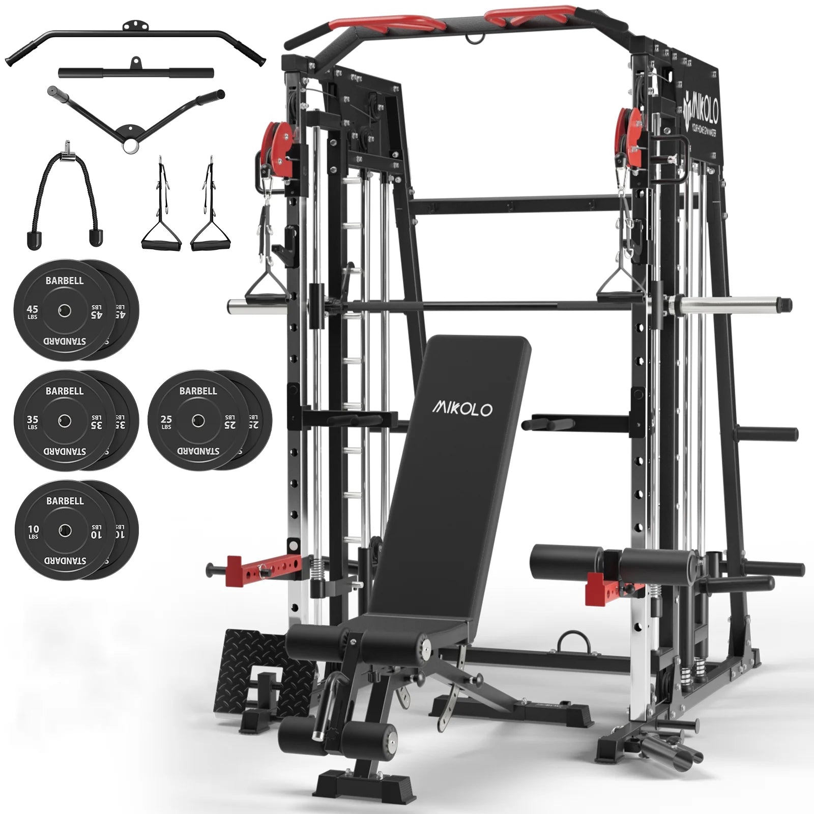 Smith Machine Home Gym, 2200 Lbs Power Rack Cage with Cable Crossover, Smith Cage with Ultimate Home Package