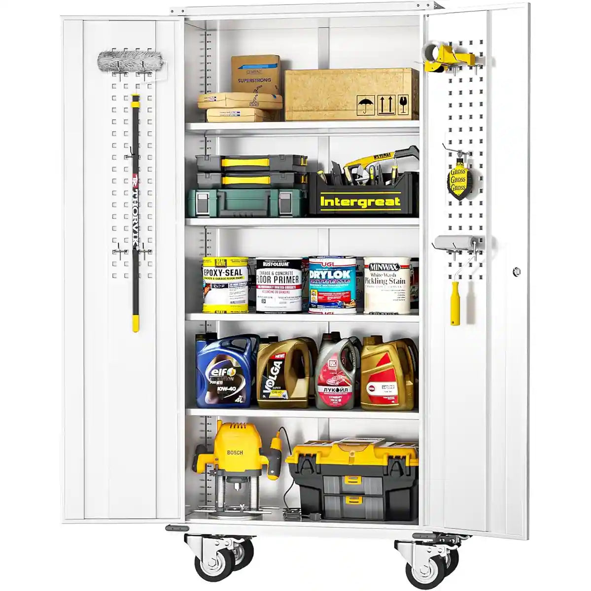 Metal Garage Storage Rolling Tool Cabinet with Locking Doors and Adjustable Shelves