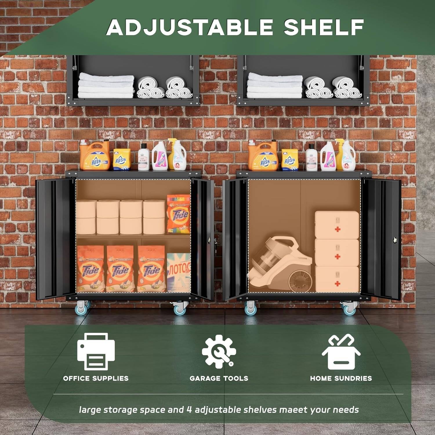 Metal Garage Storage Rolling Tool Cabinet with Locking Doors and Adjustable Shelves