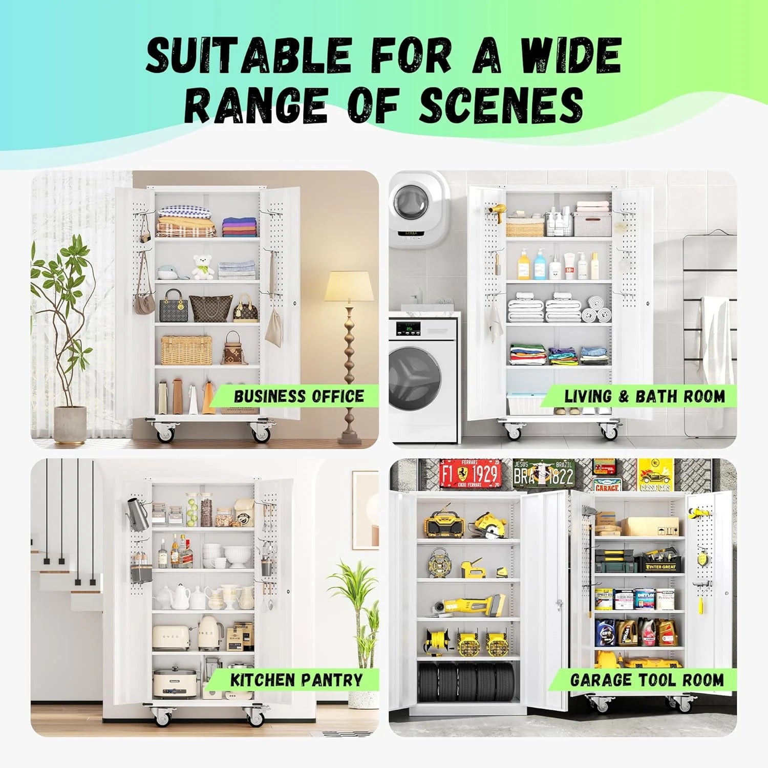 Metal Garage Storage Rolling Tool Cabinet with Locking Doors and Adjustable Shelves