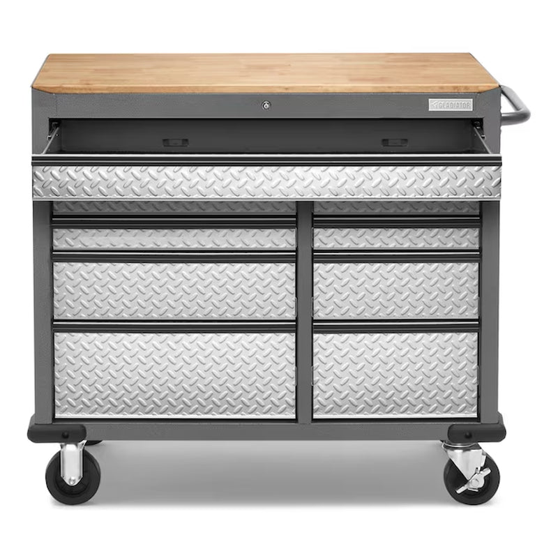 41-In L X 24.5-In H 9 -Drawers Rolling Hammered Granite Wood Portable Work Bench
