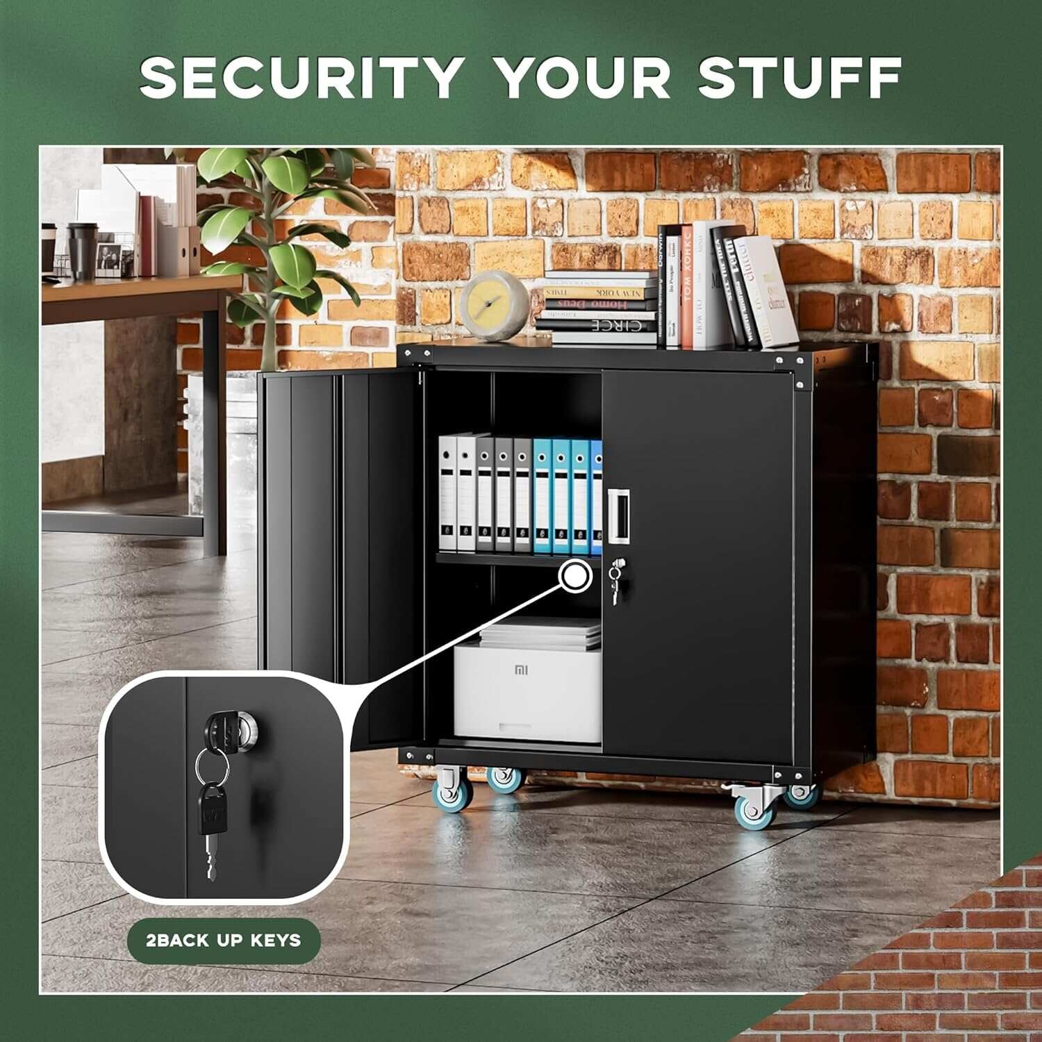 Metal Garage Storage Rolling Tool Cabinet with Locking Doors and Adjustable Shelves