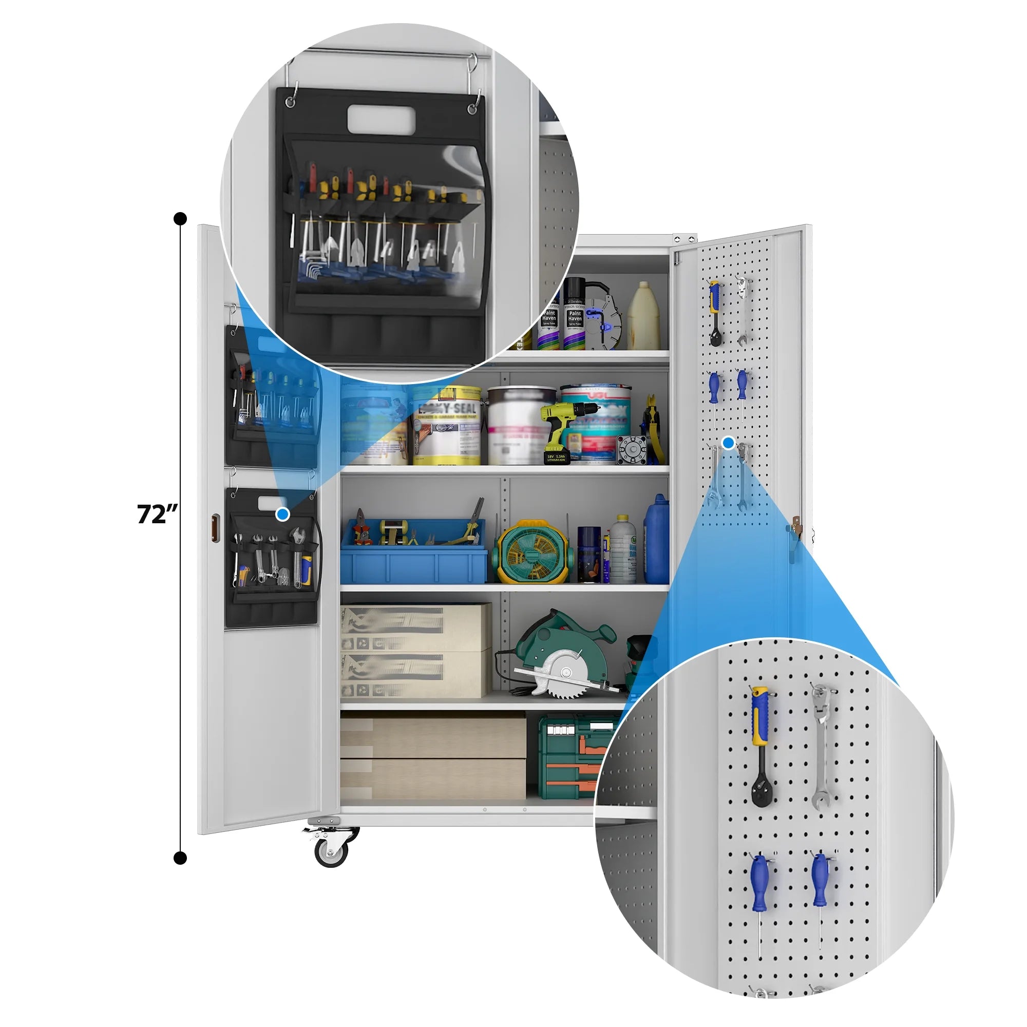 Wide & Deep Metal Storage Cabinet with 4-Shelf, Locking Doors, Adjustable Shelves, Freestanding Garage Cabinet, White, Assembly Required, 1 Count