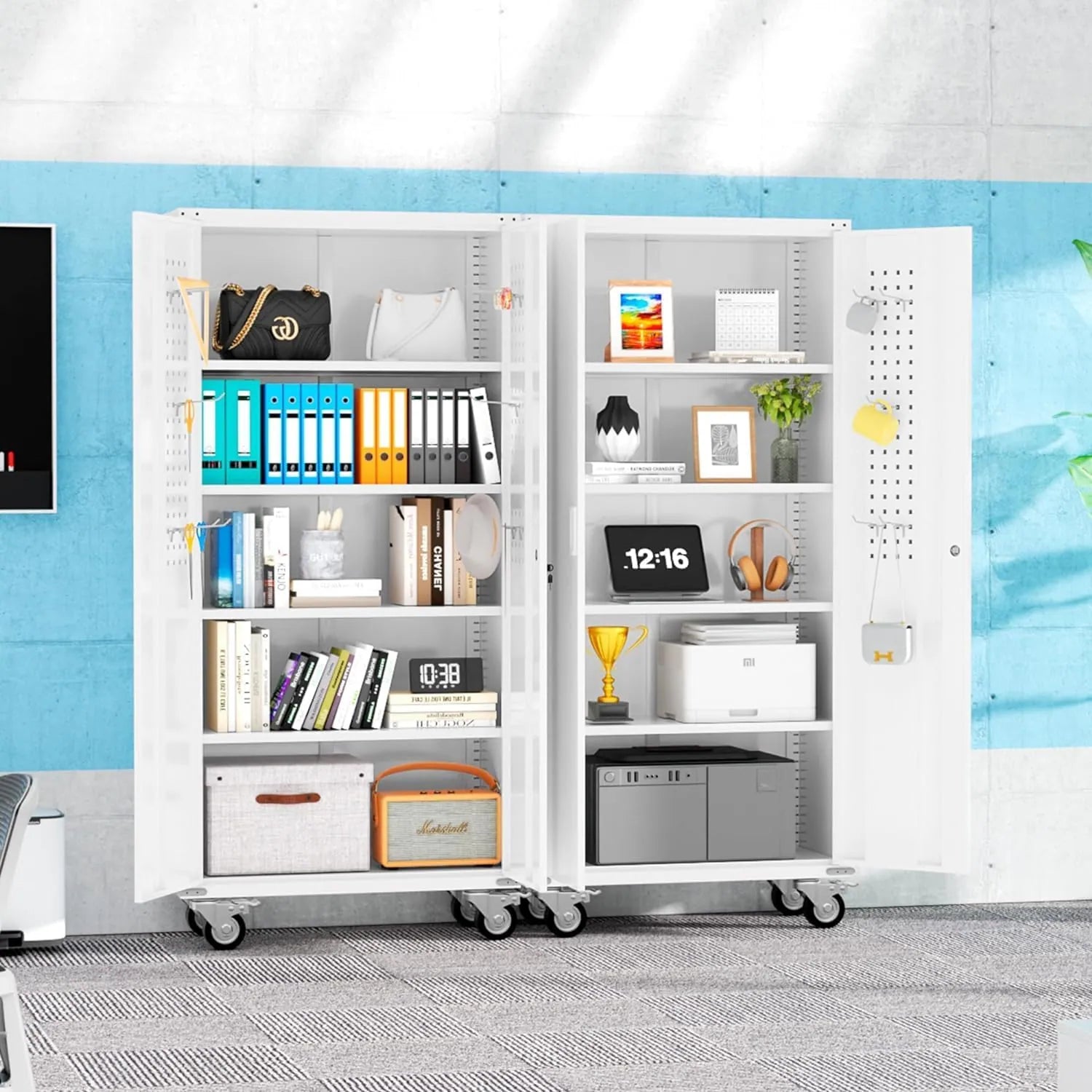 Metal Garage Storage Rolling Tool Cabinet with Locking Doors and Adjustable Shelves