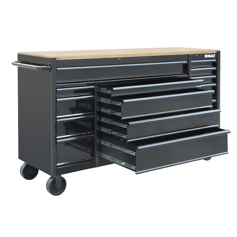 71-In L X 42.7-In H 15 -Drawers Rolling Black Wood Work Bench