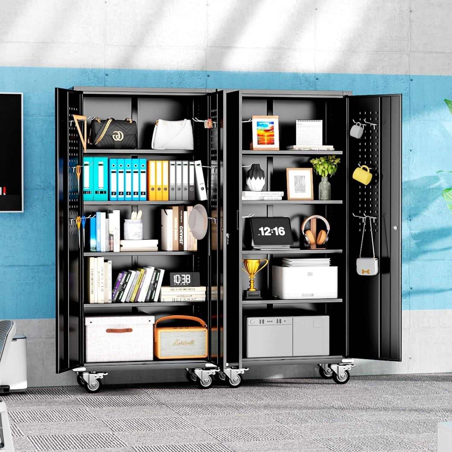 Metal Garage Storage Rolling Tool Cabinet with Locking Doors and Adjustable Shelves