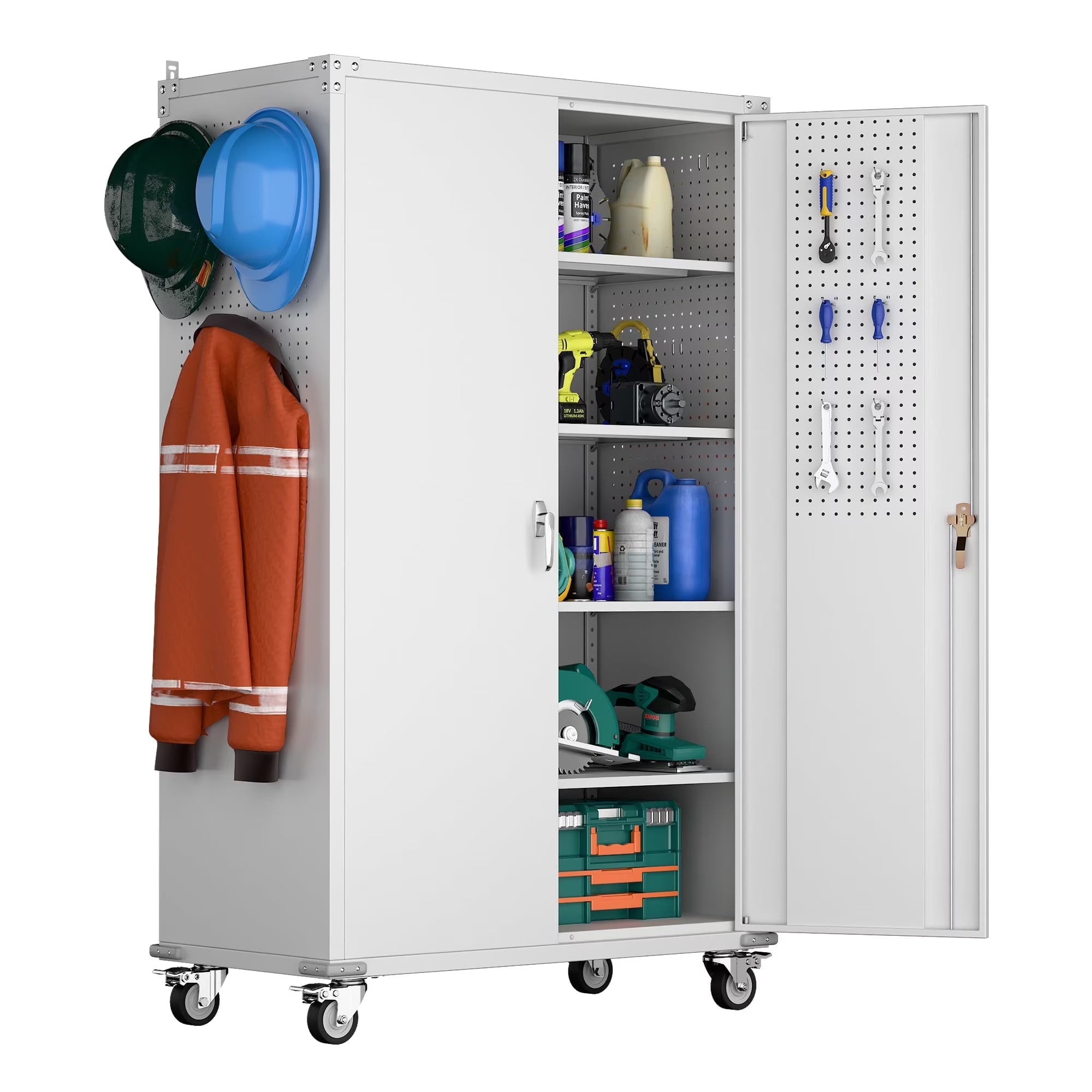 Wide & Deep Metal Storage Cabinet with 4-Shelf, Locking Doors, Adjustable Shelves, Freestanding Garage Cabinet, White, Assembly Required, 1 Count