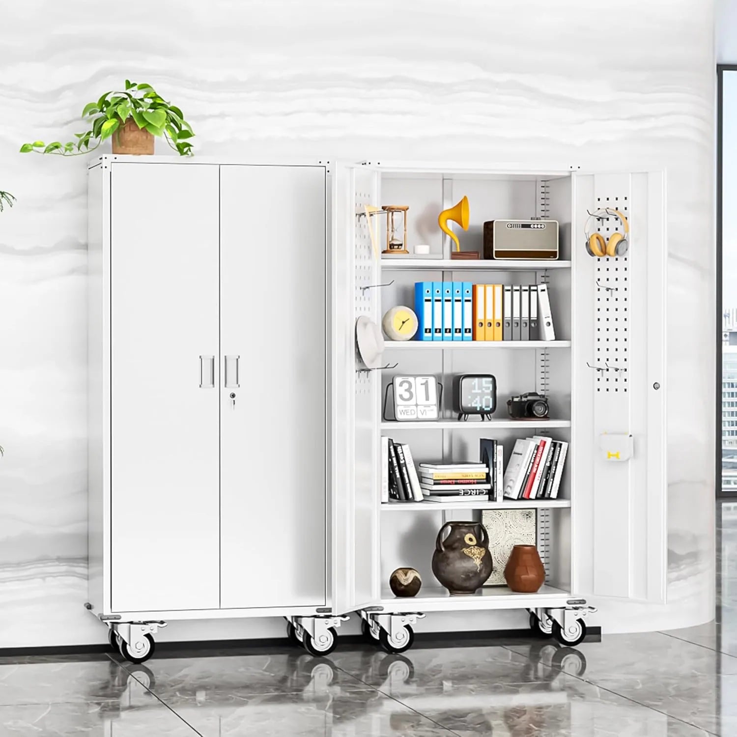 Metal Garage Storage Rolling Tool Cabinet with Locking Doors and Adjustable Shelves