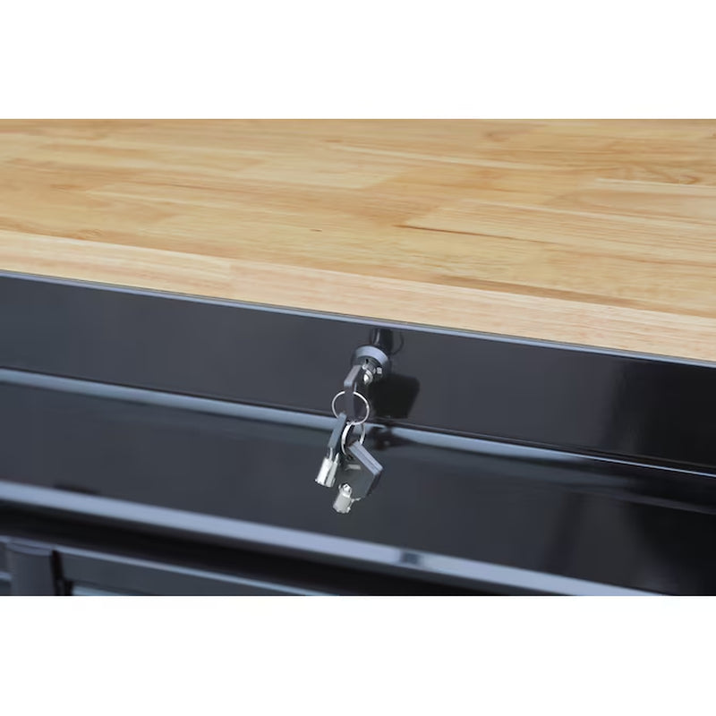 71-In L X 42.7-In H 15 -Drawers Rolling Black Wood Work Bench