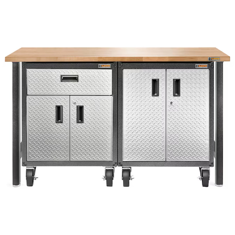 Modular 66.5-In L X 38.75-In H Hammered Granite Hardwood Work Bench
