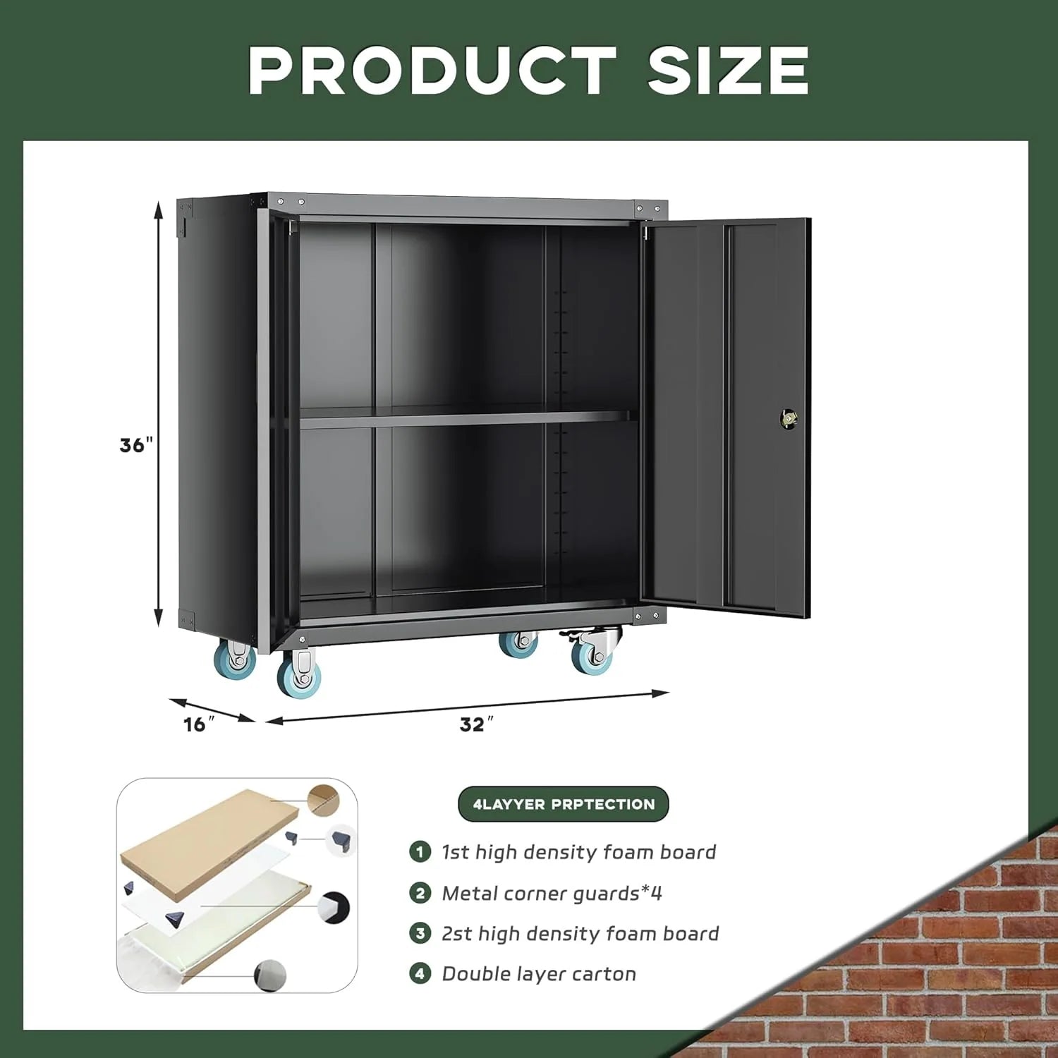 Metal Garage Storage Rolling Tool Cabinet with Locking Doors and Adjustable Shelves