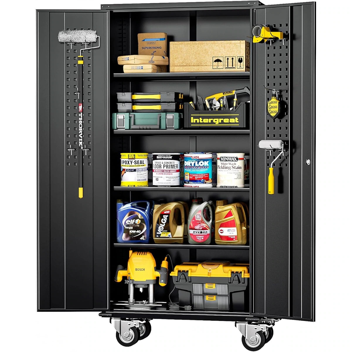 Metal Garage Storage Rolling Tool Cabinet with Locking Doors and Adjustable Shelves