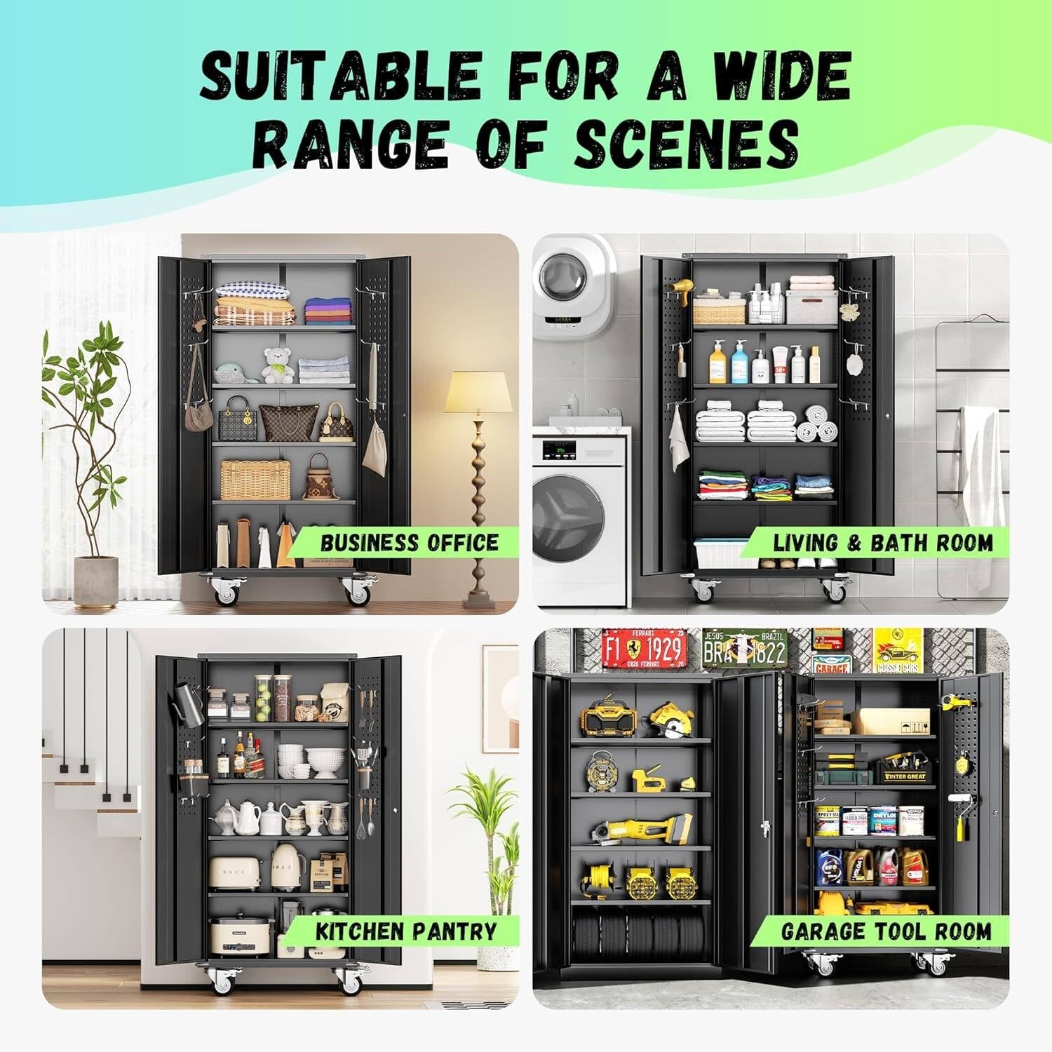 Metal Garage Storage Rolling Tool Cabinet with Locking Doors and Adjustable Shelves