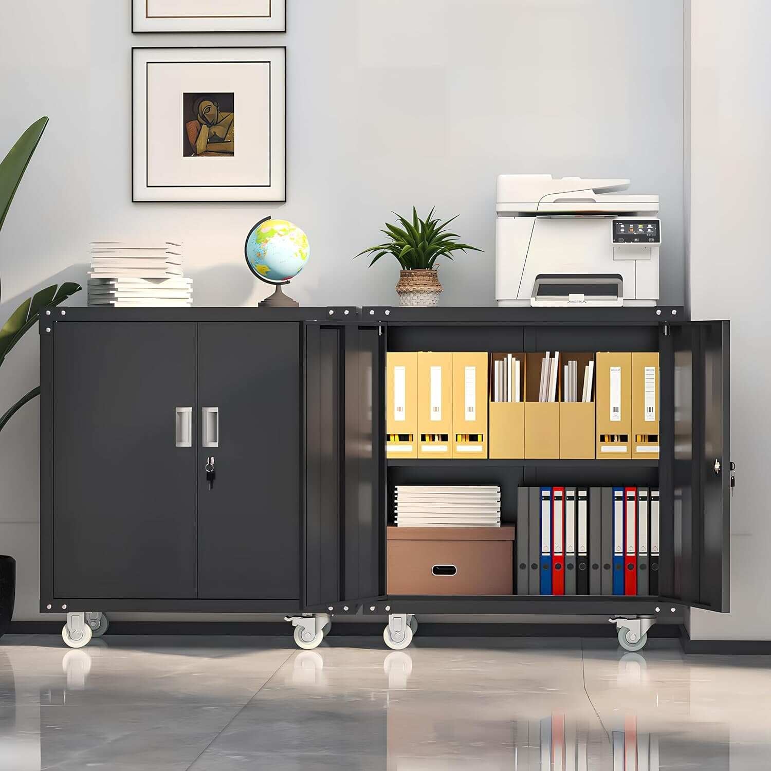 Metal Garage Storage Rolling Tool Cabinet with Locking Doors and Adjustable Shelves