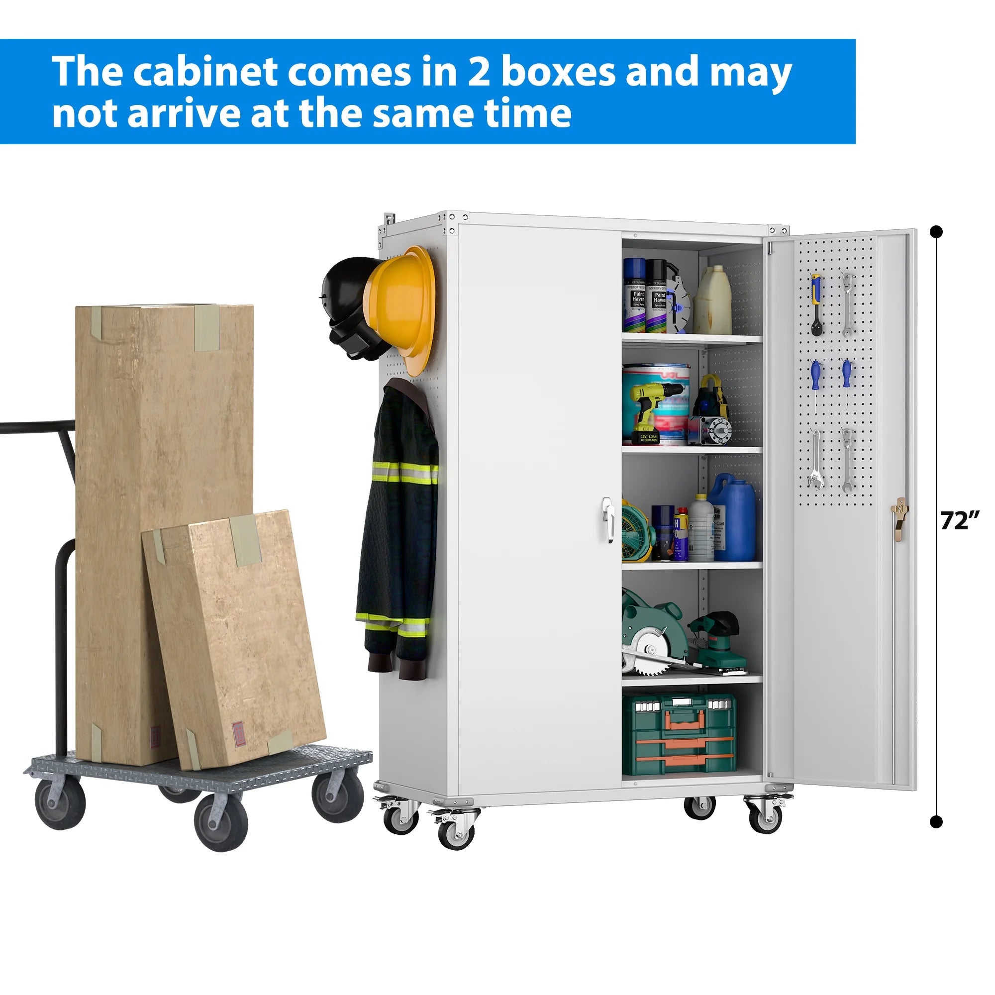 Wide & Deep Metal Storage Cabinet with 4-Shelf, Locking Doors, Adjustable Shelves, Freestanding Garage Cabinet, White, Assembly Required, 1 Count