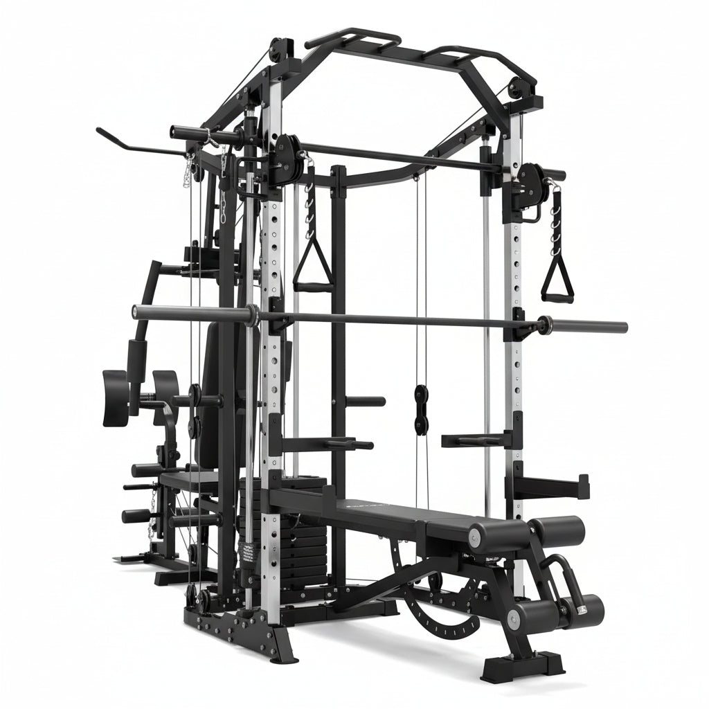Smith Machine Power Cage, Multi-Function Home Gym System with Cable Crossover, 121LB Weight Stack