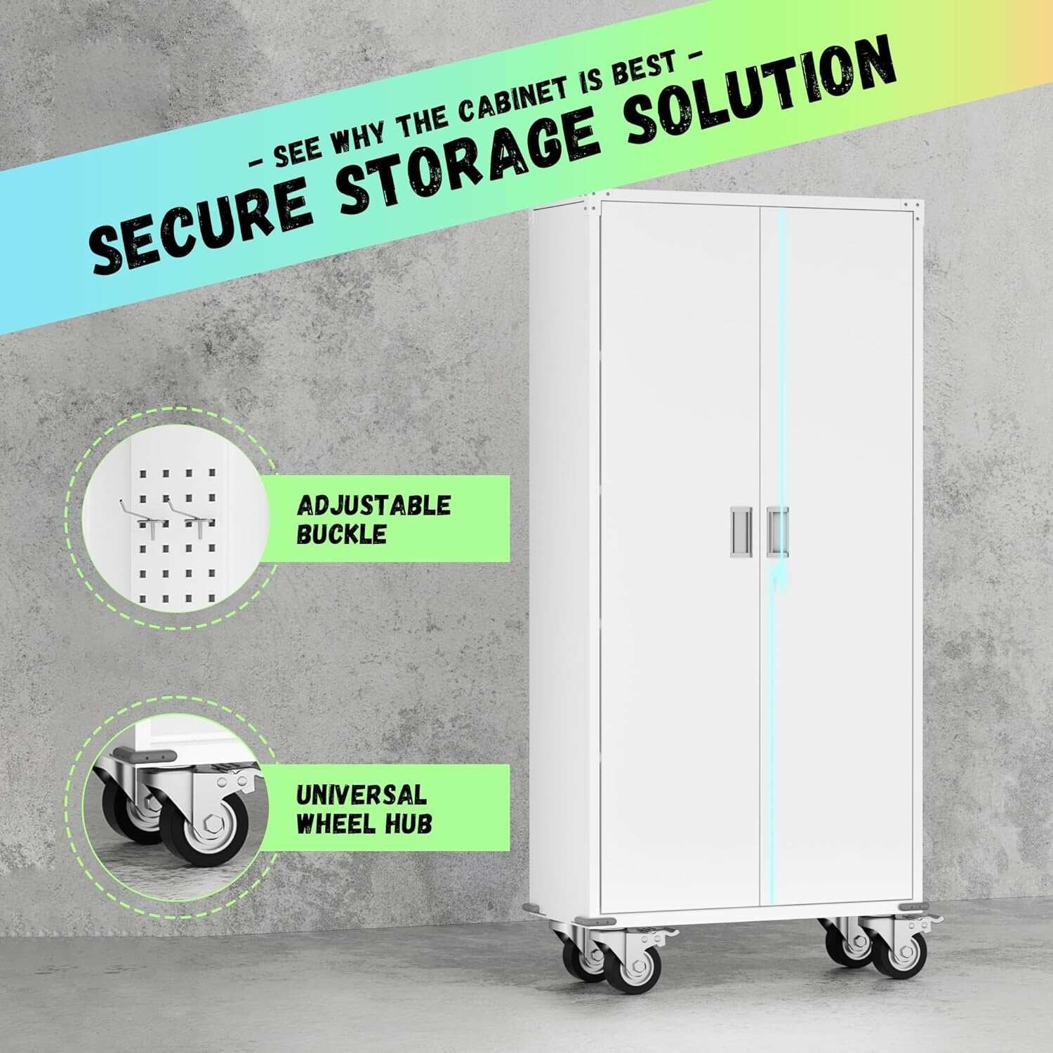 Metal Garage Storage Rolling Tool Cabinet with Locking Doors and Adjustable Shelves