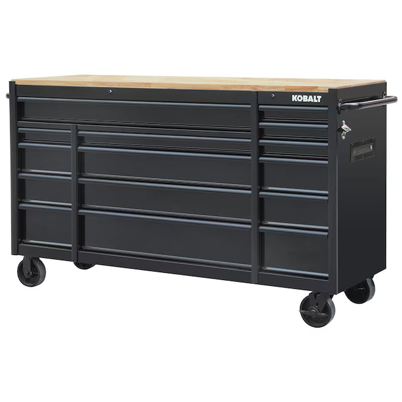 71-In L X 42.7-In H 15 -Drawers Rolling Black Wood Work Bench