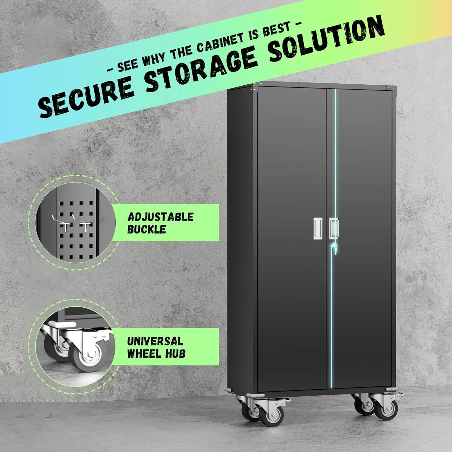 Metal Garage Storage Rolling Tool Cabinet with Locking Doors and Adjustable Shelves