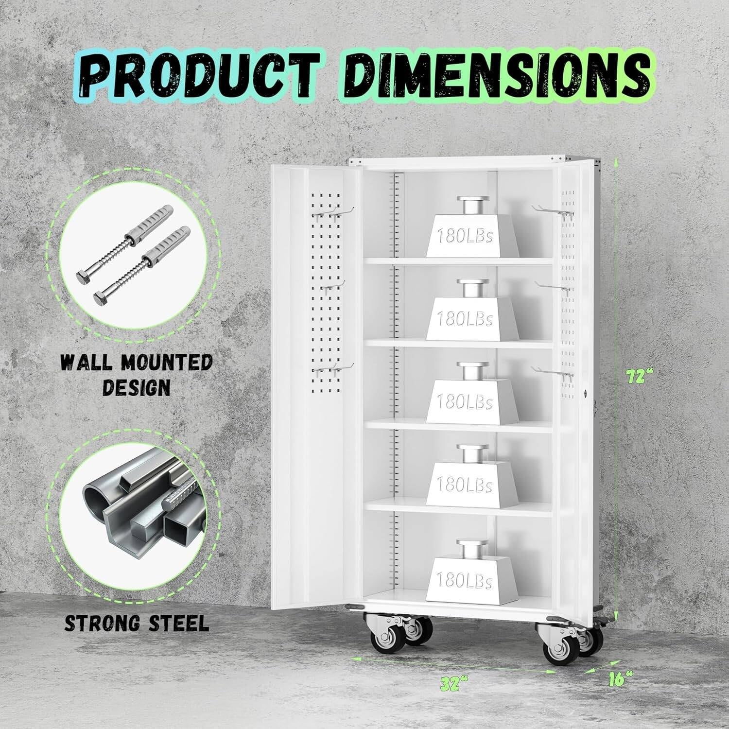 Metal Garage Storage Rolling Tool Cabinet with Locking Doors and Adjustable Shelves