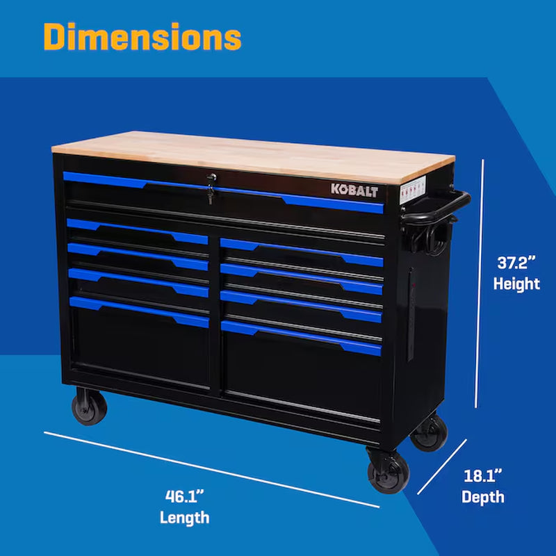 46.1-In L X 37.2-In H 9 -Drawers Rolling Black Wood Work Bench