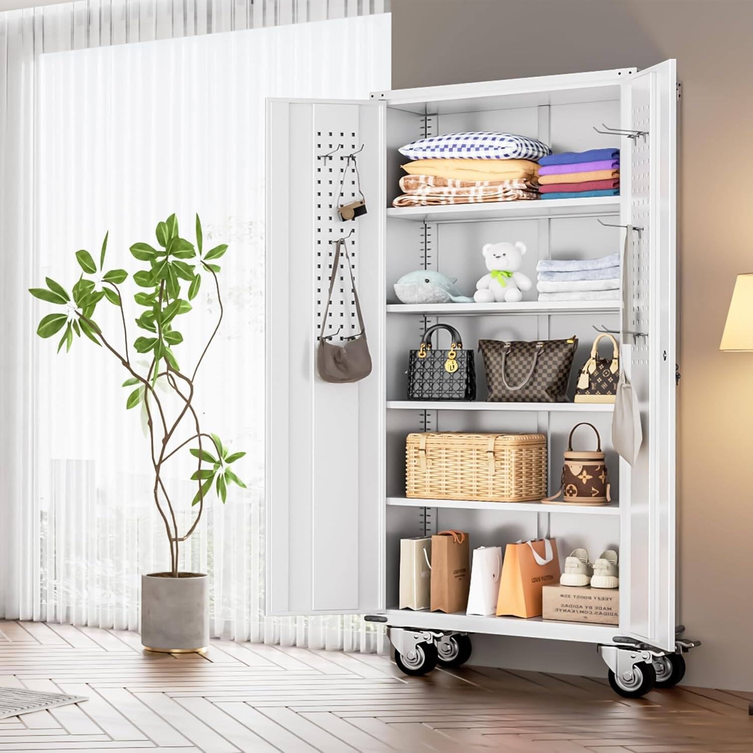 Metal Garage Storage Rolling Tool Cabinet with Locking Doors and Adjustable Shelves